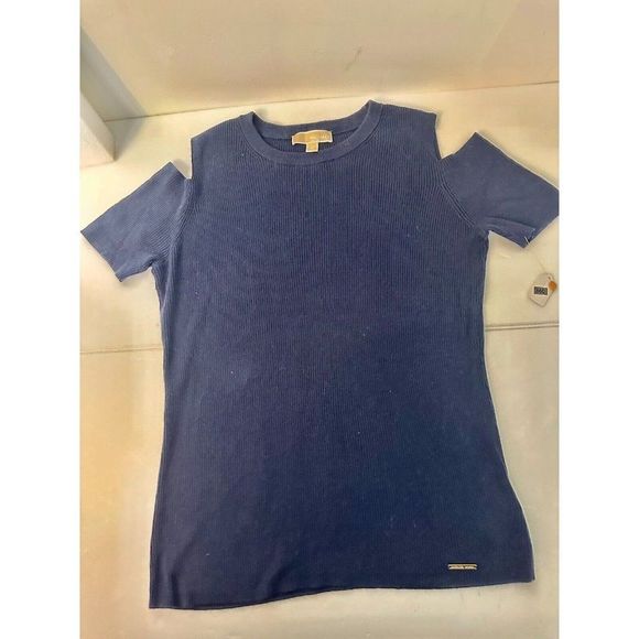 Michael Kors Knit Viscose Mix Top MK Logo Soft Open Shoulders  Tee Size Xl # 860 - Picture 10 of 14